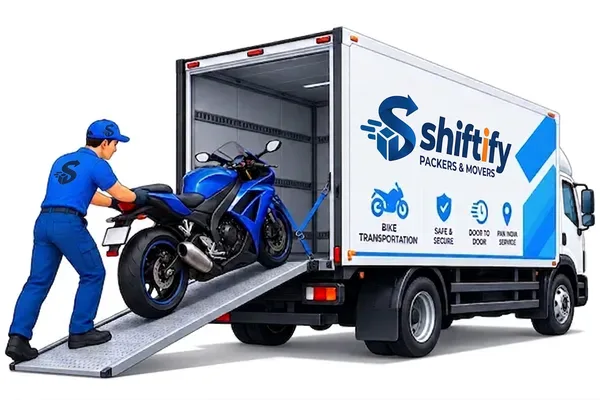 Motorcycle being loaded into a Shiftify transport truck