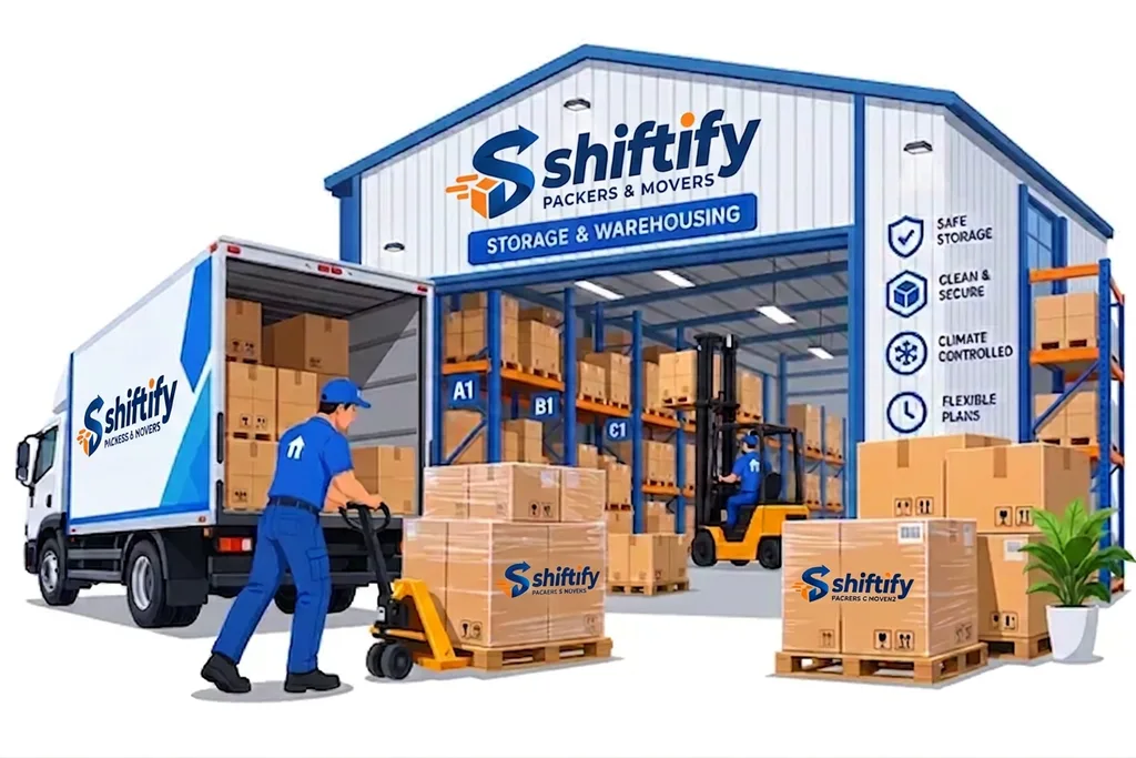 Shiftify storage warehouse with inventoried moving cartons